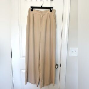 Haute Monde High Waist Beige Wide Leg Palazzo Trouser Pant | Large